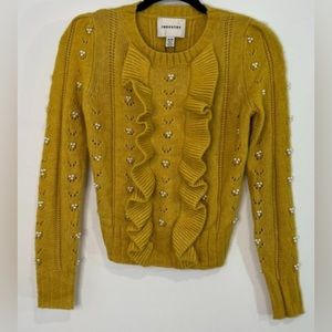 Industry Republic Mustard Yellow Beaded Wool Blend Puff Long Sleeve Sweater